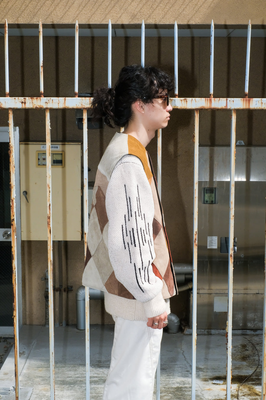 Children of the discordance  × P.A.A NY LEATHER PATCHIWORK VEST(BEIGE-6)