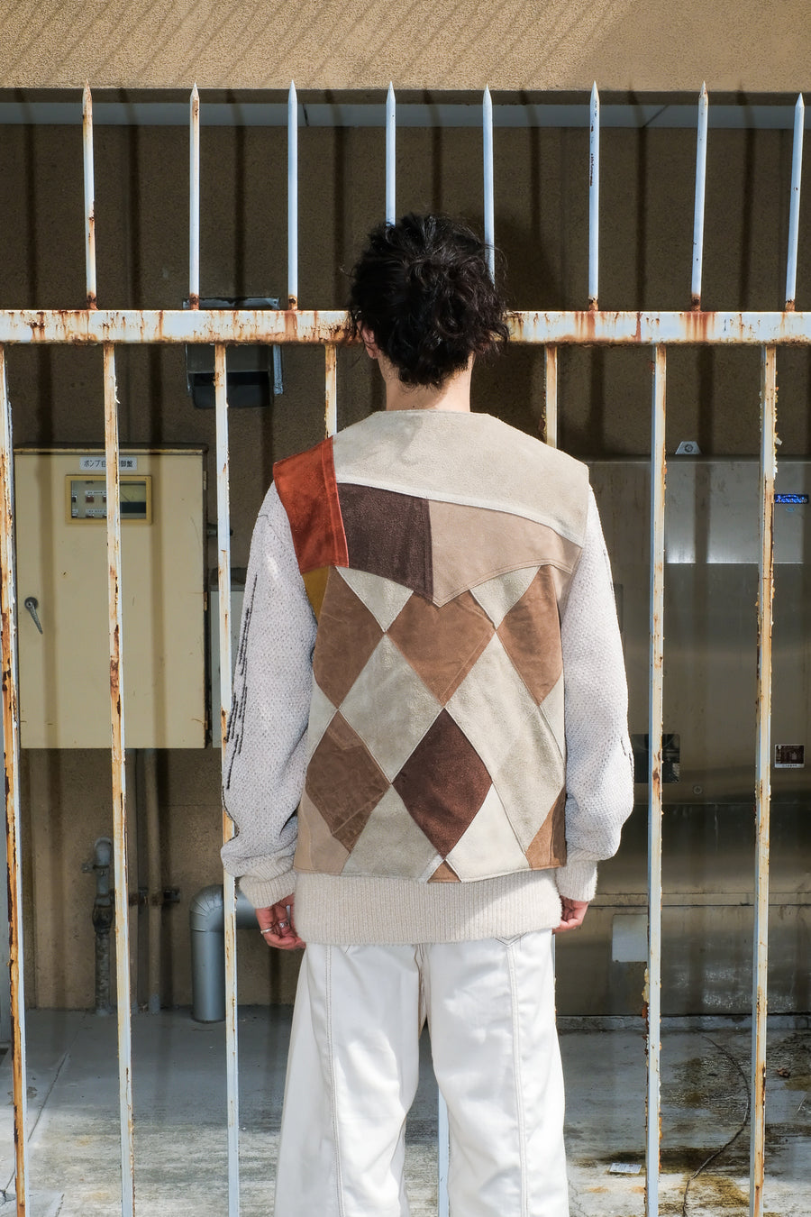 Children of the discordance  × P.A.A NY LEATHER PATCHIWORK VEST(BEIGE-6)
