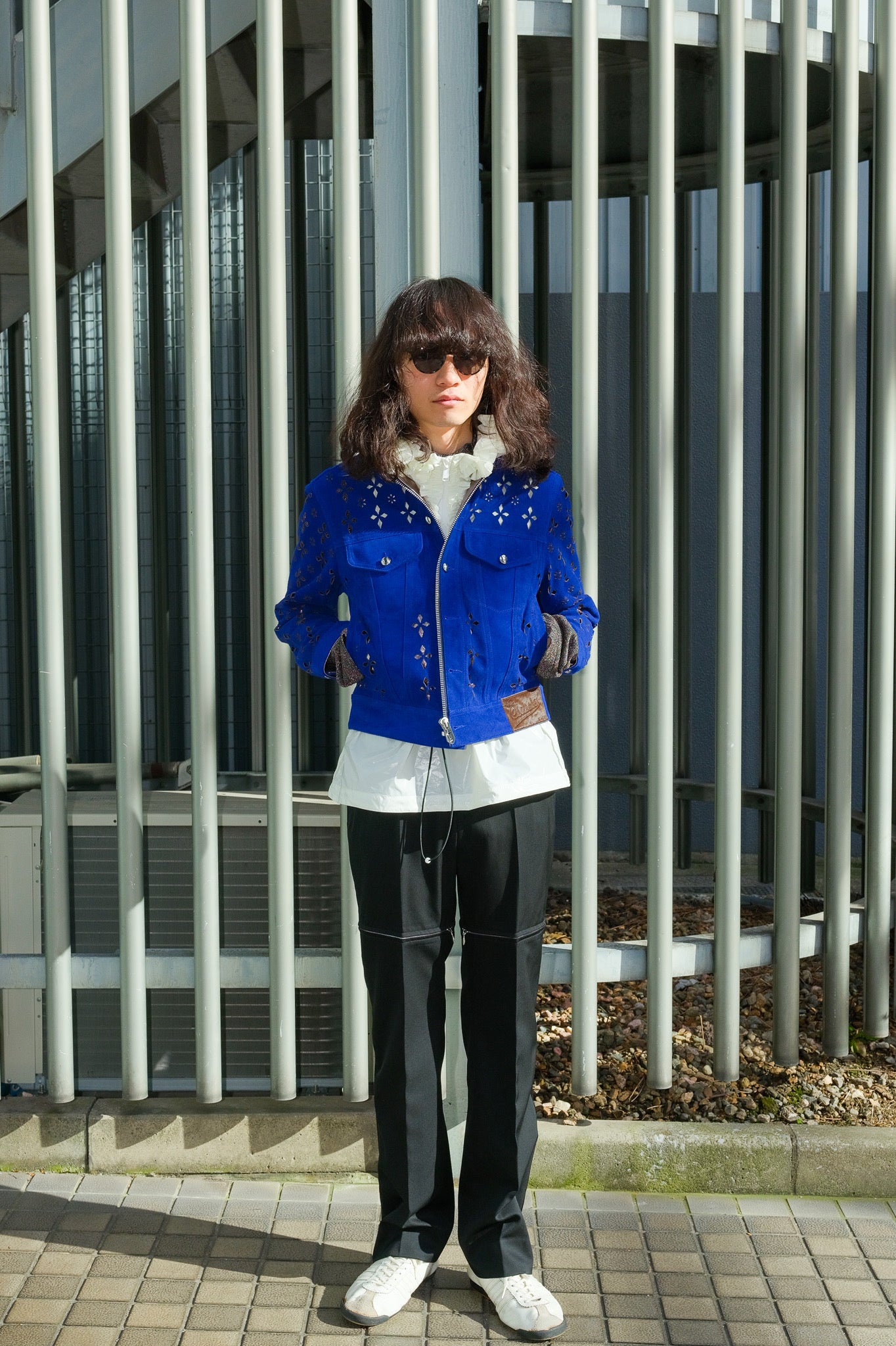 ジャケット・アウター MASU 23ss diamond cut leather jacket MASU(エムエーエスユー)のDIAMOND-CUT LEATHER JACKET BLUEの通販