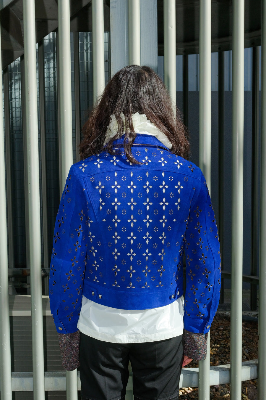 Masu's Diamond-Cut Leather Jacket Blue mail order | Palette Art 