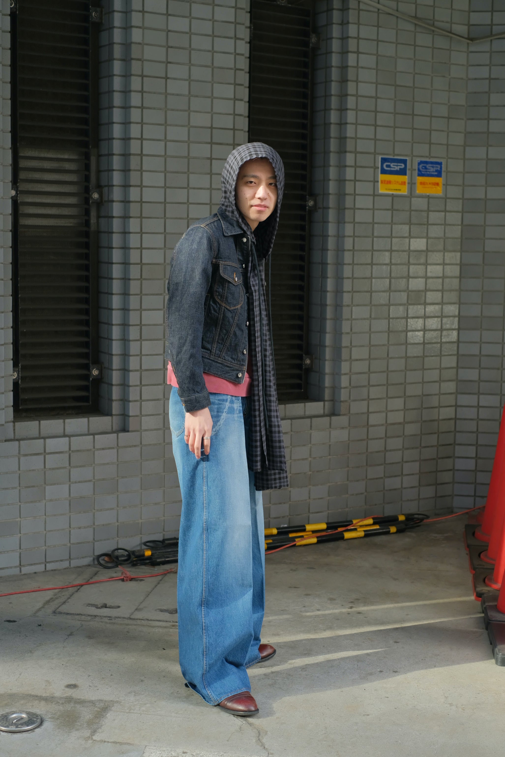 小物 MASU 23ss PLAID HOOD SCARF GRAY Masu's Plaid Hood Scarf Gray (Scarf) Mail Order | Palette Art