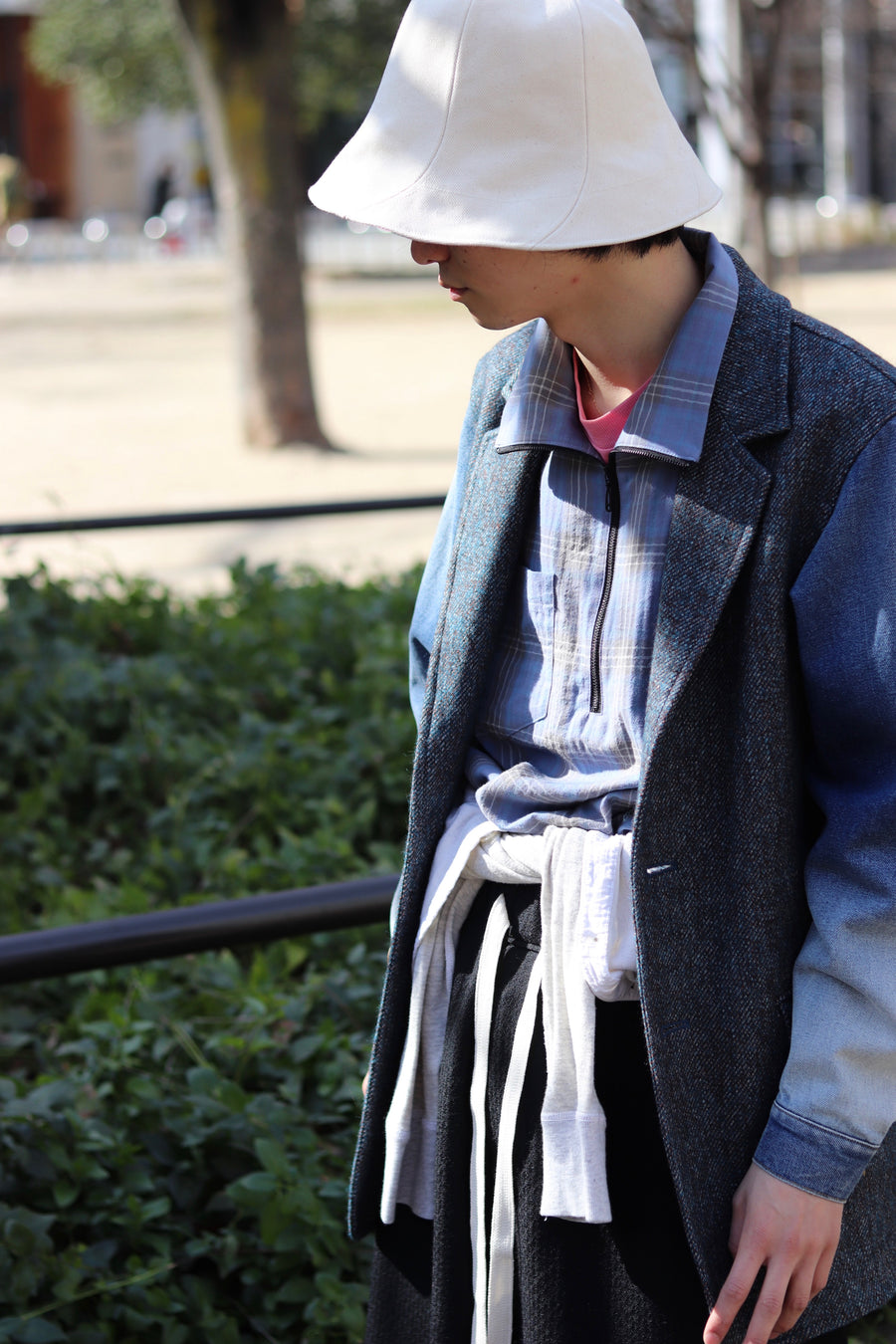 SYU.HOMME/FEMM  Hi-neck Zip Shirts(BLUE)