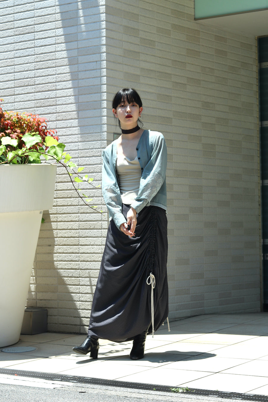 tiit tokyo  border gather skirt(BLACK)