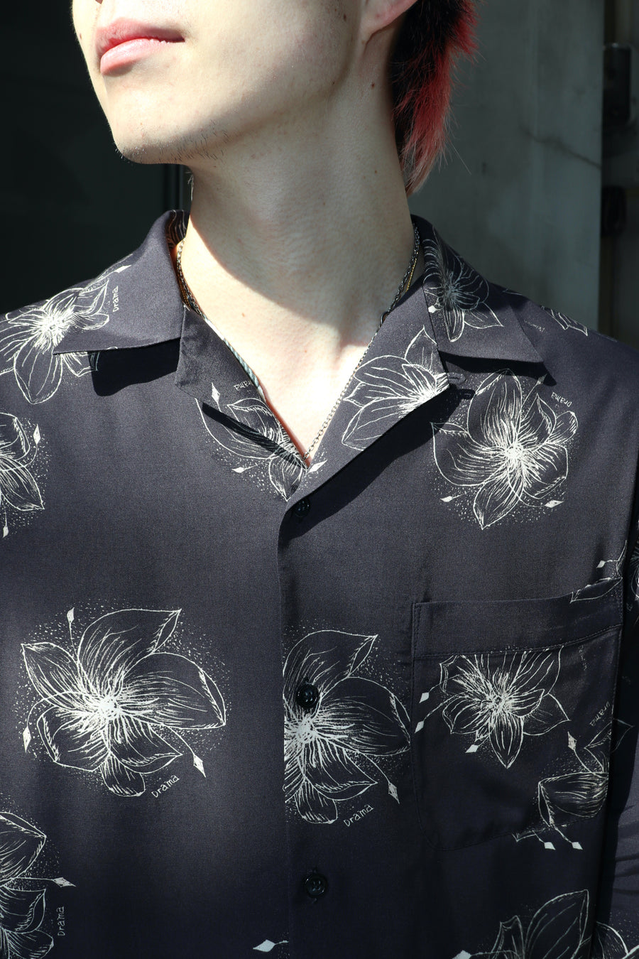 Taiga Igari  Hawaiian L/S Shirt(Black / Cream)