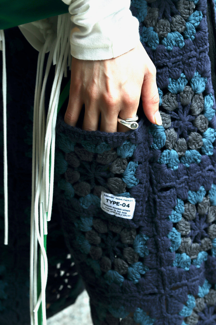 elephant TRIBAL fabrics  Crochet Knit Bermuda Shorts(TURQUOISE NAVY)