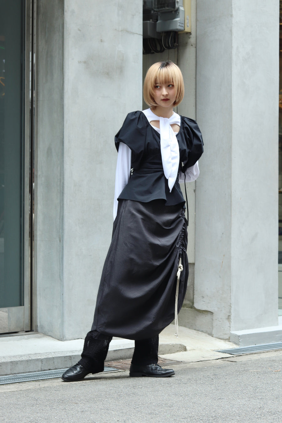 tiit tokyo  border gather skirt(BLACK)
