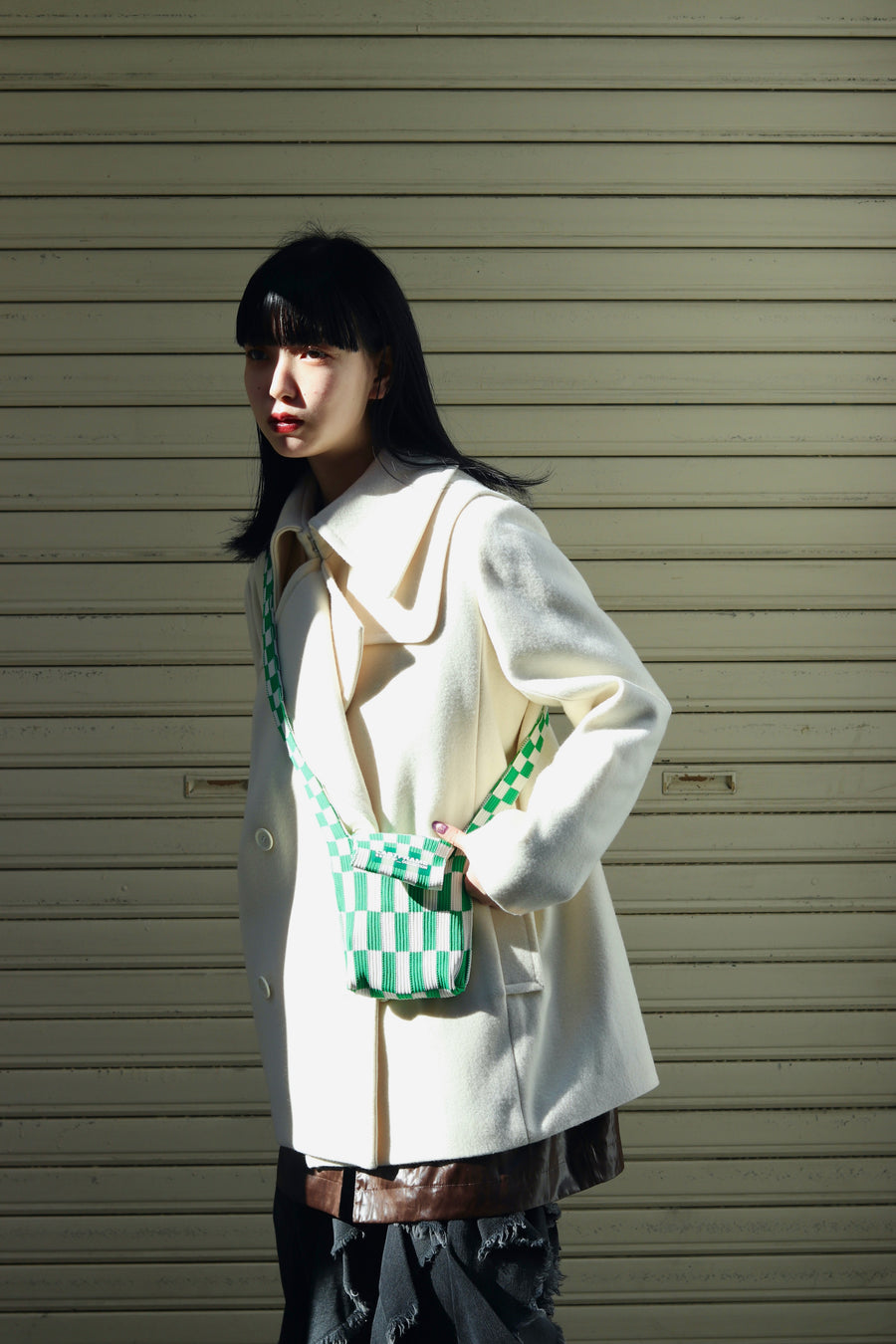 LASTFRAME  ICHIMATSU SHOULDER BAG MINI(GREEN x IVORY)