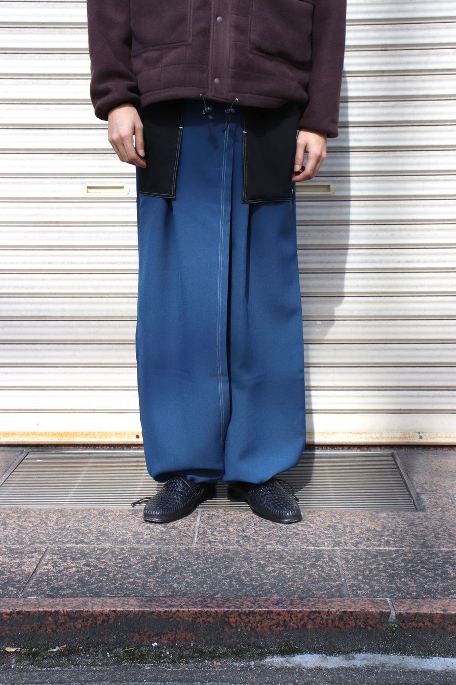 NULABEL  WRAP WIDE TROUSERS(IRON BLUE)