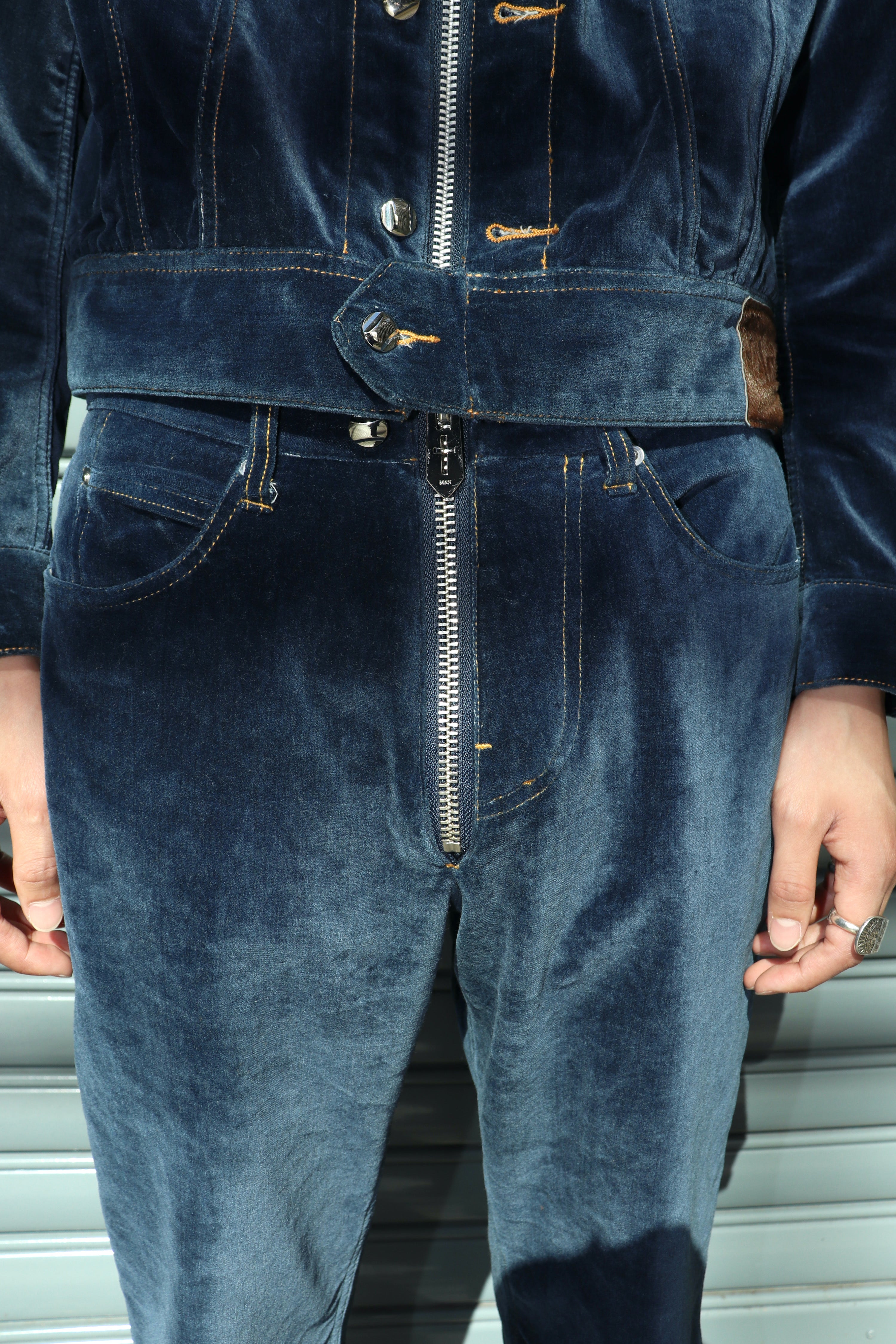 Masu's Indigo Velvet Flare Jeans mail order | Palette Art Alive