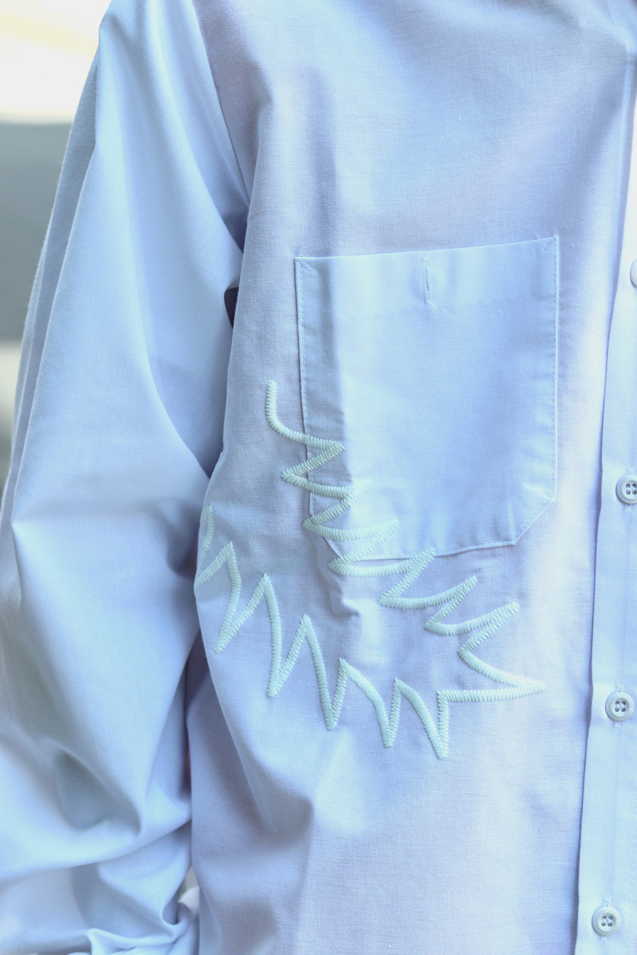 elephant TRIBAL fabrics Palm leaf embroidery work shirt（WHITE）