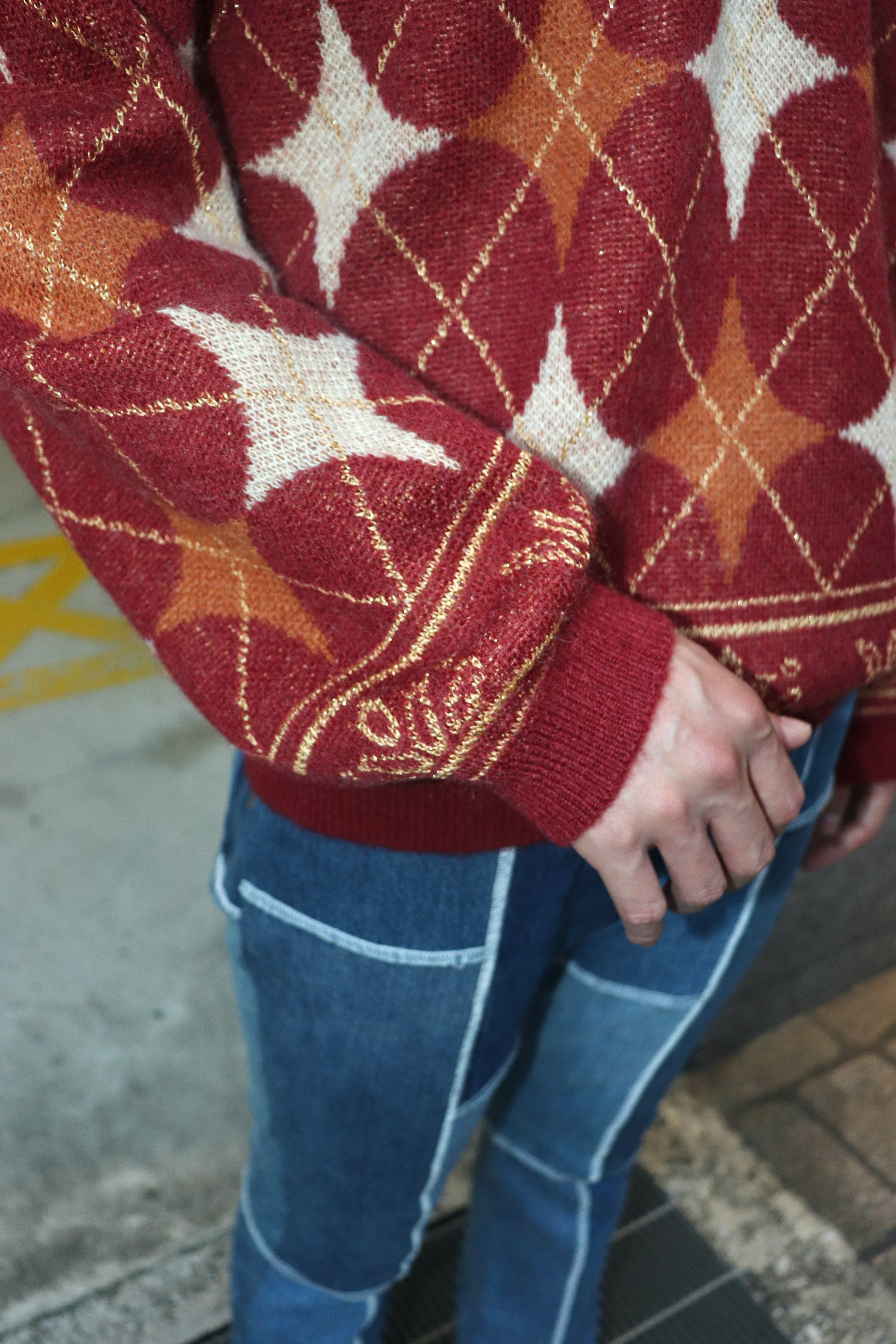 TAIGA Igari's Diamond V-NECK SWEATER GARNET mail order | Palette