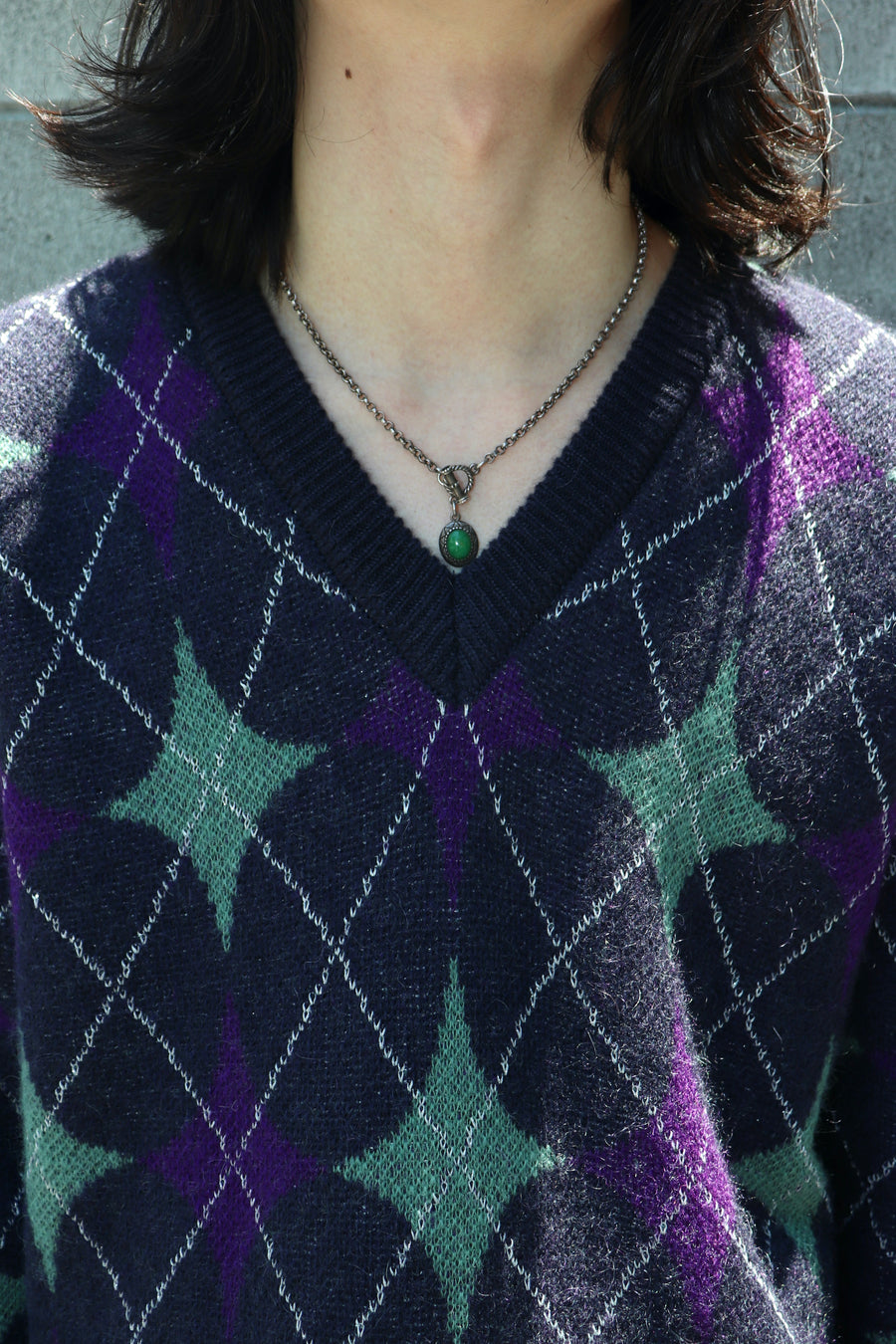 Taiga Igari  Diamond V-neck Sweater(Navy)