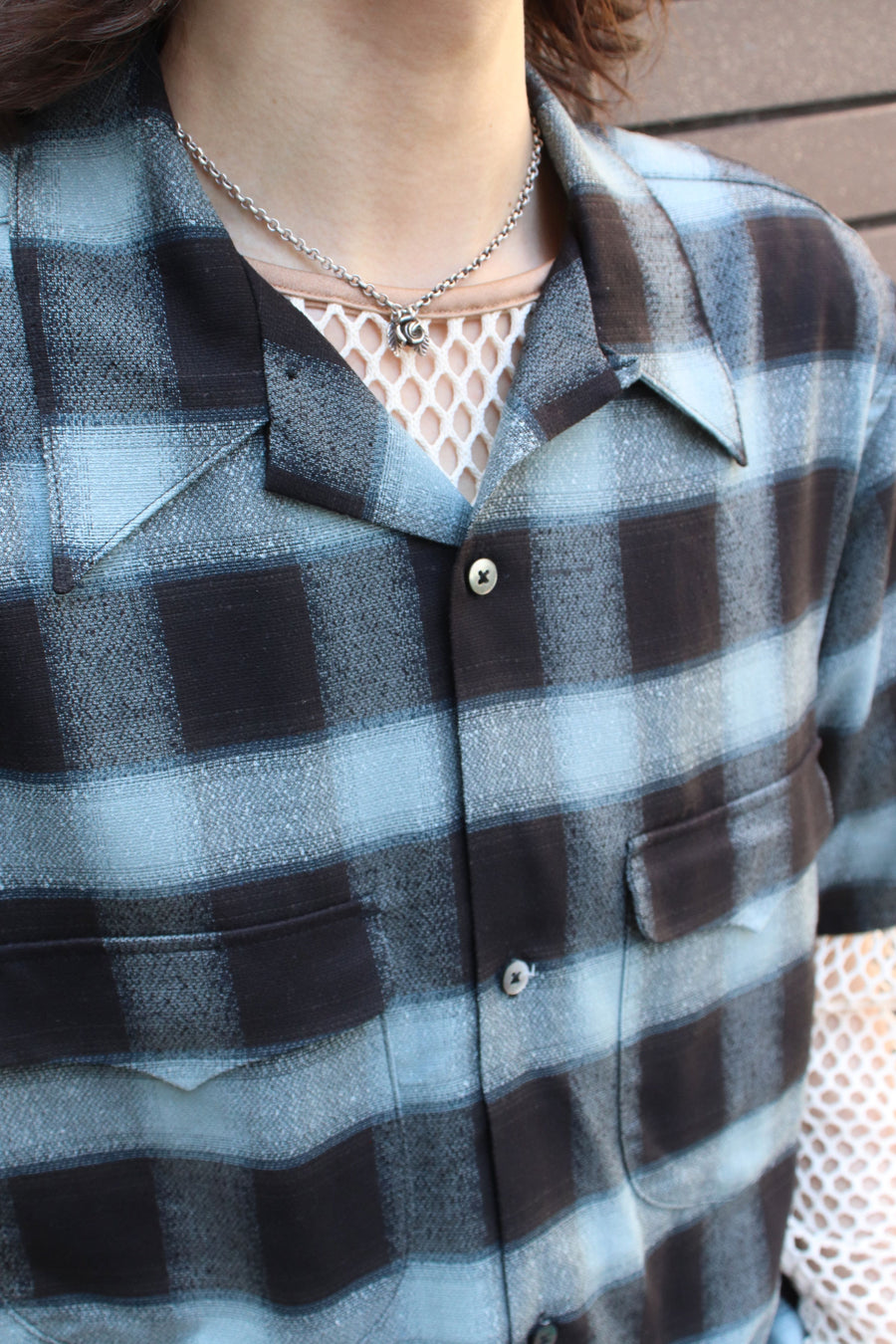 SUGARHILL(シュガーヒル)のOMBRE PLAID HALF SLEEVE BLOUSE TURQUOISE