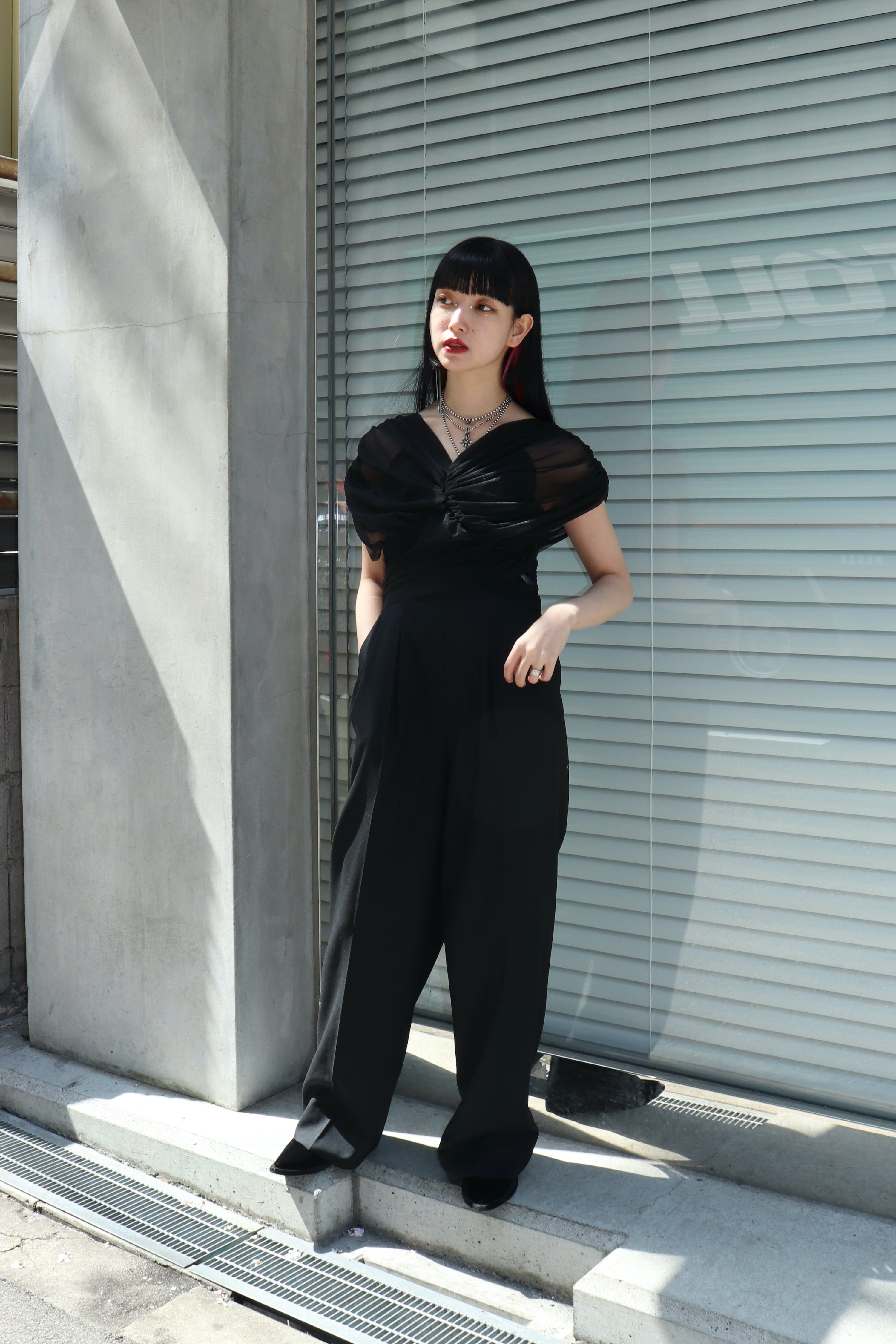 FETICO(フェティコ)のGATHERED SHEER TOP BLACK(トップス)の通販