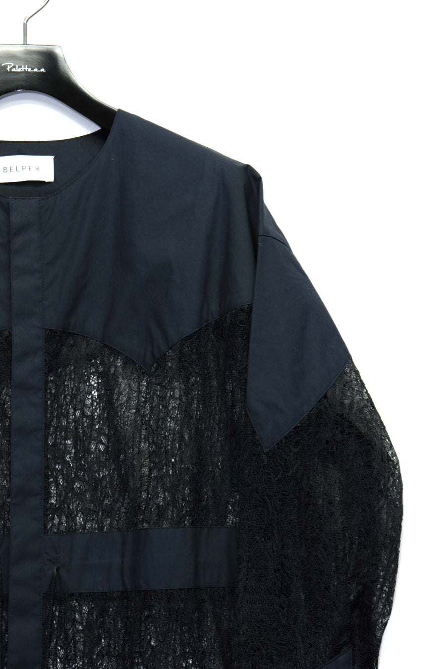 BELPER  WAVE PLEATED LACE SHIRT JACKET（BLACK）