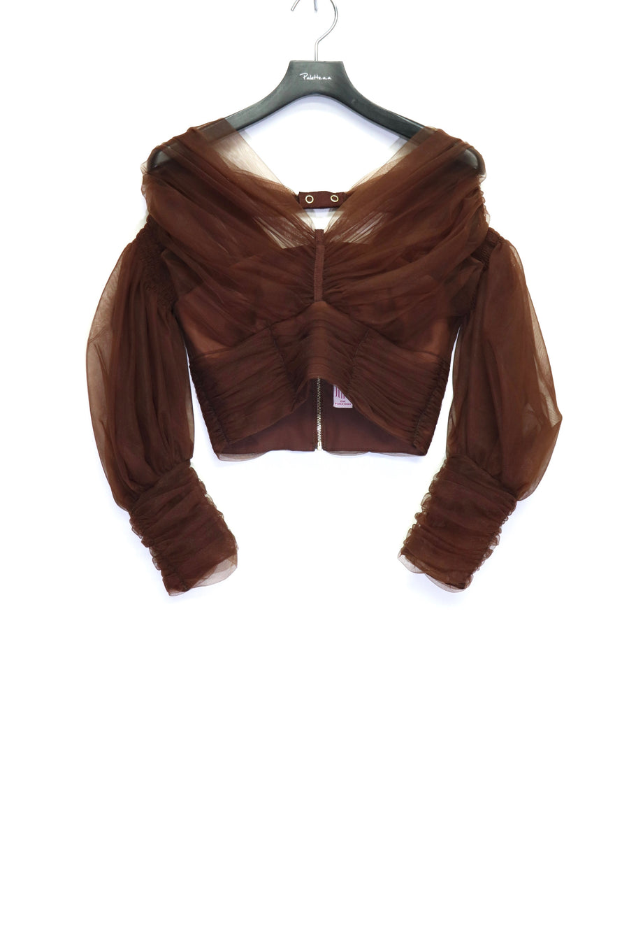 FETICO  MUTTON SLEEVE TULLE BLOUSE(BROWN)