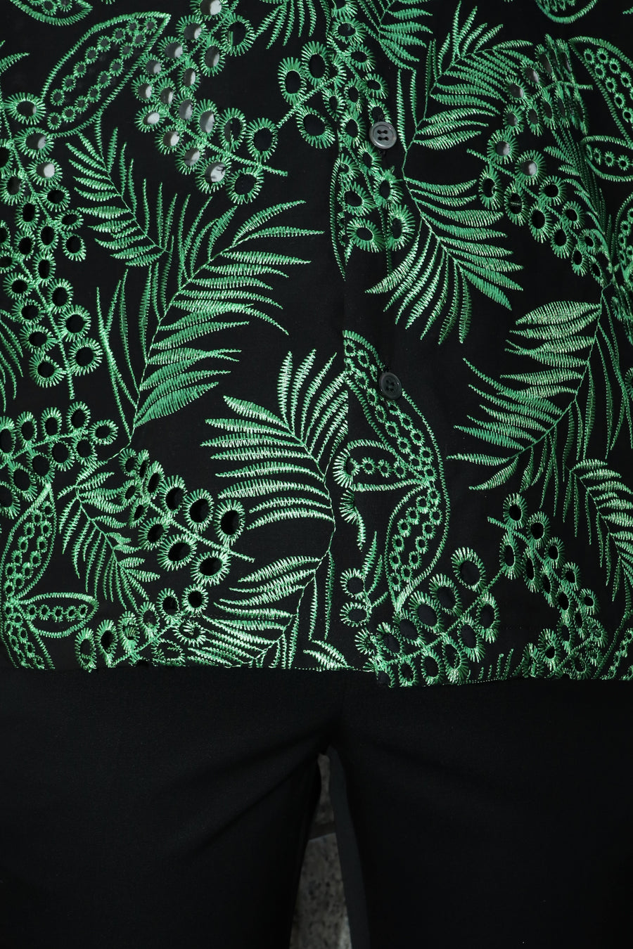 TOGA VIRILIS  Cotton Embroidery S/S shirt(BLACK)