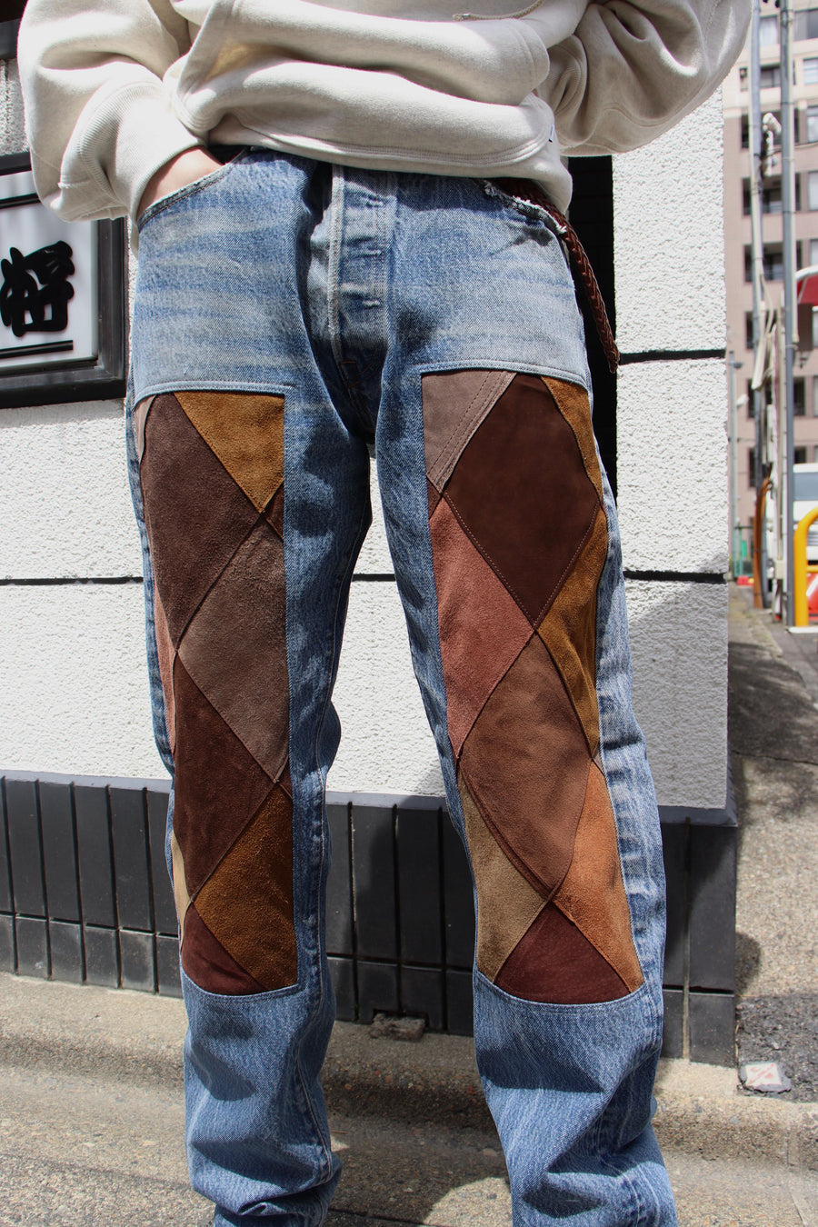 Children of the discordance  NY LEATHER PATCHWORK DENIM-2(BROWN)