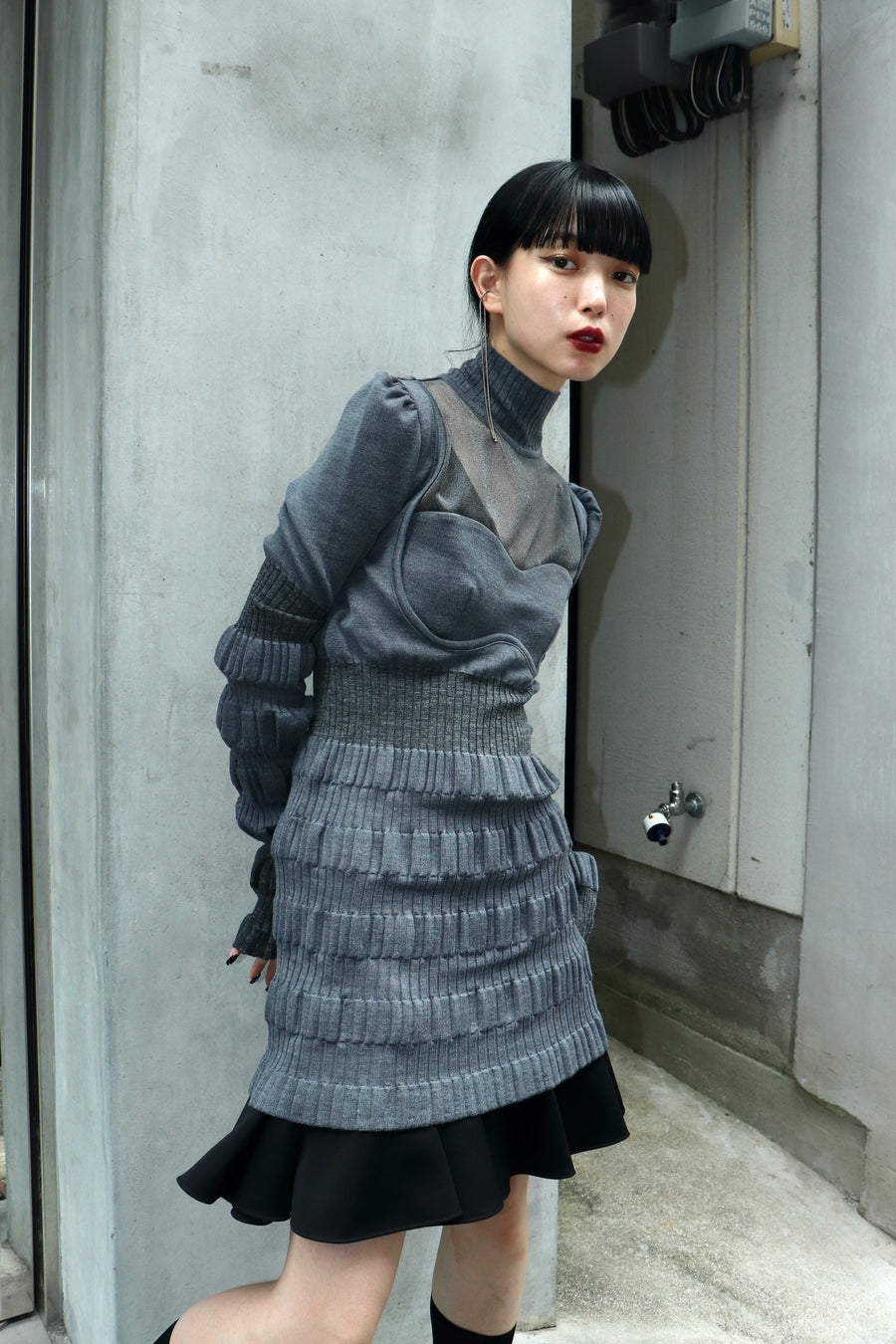 FETICO / stripe rib knit dress グレー