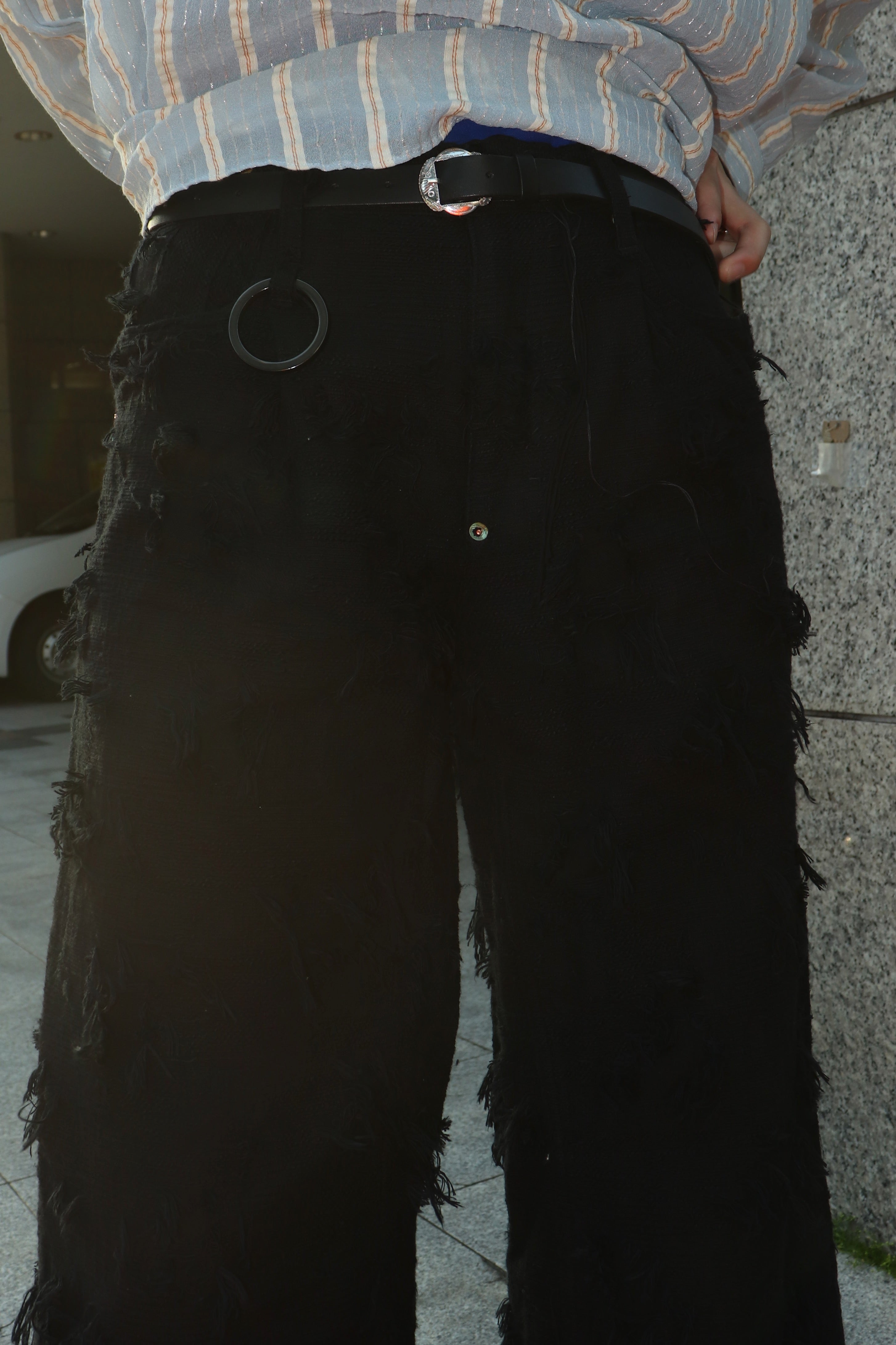 パンツ MINUS TUCKED CLASSIC WIDE Boro Crust ー] MINUS (minus) TUCKED CLASSIC WIDE BORO CRUST BLACK