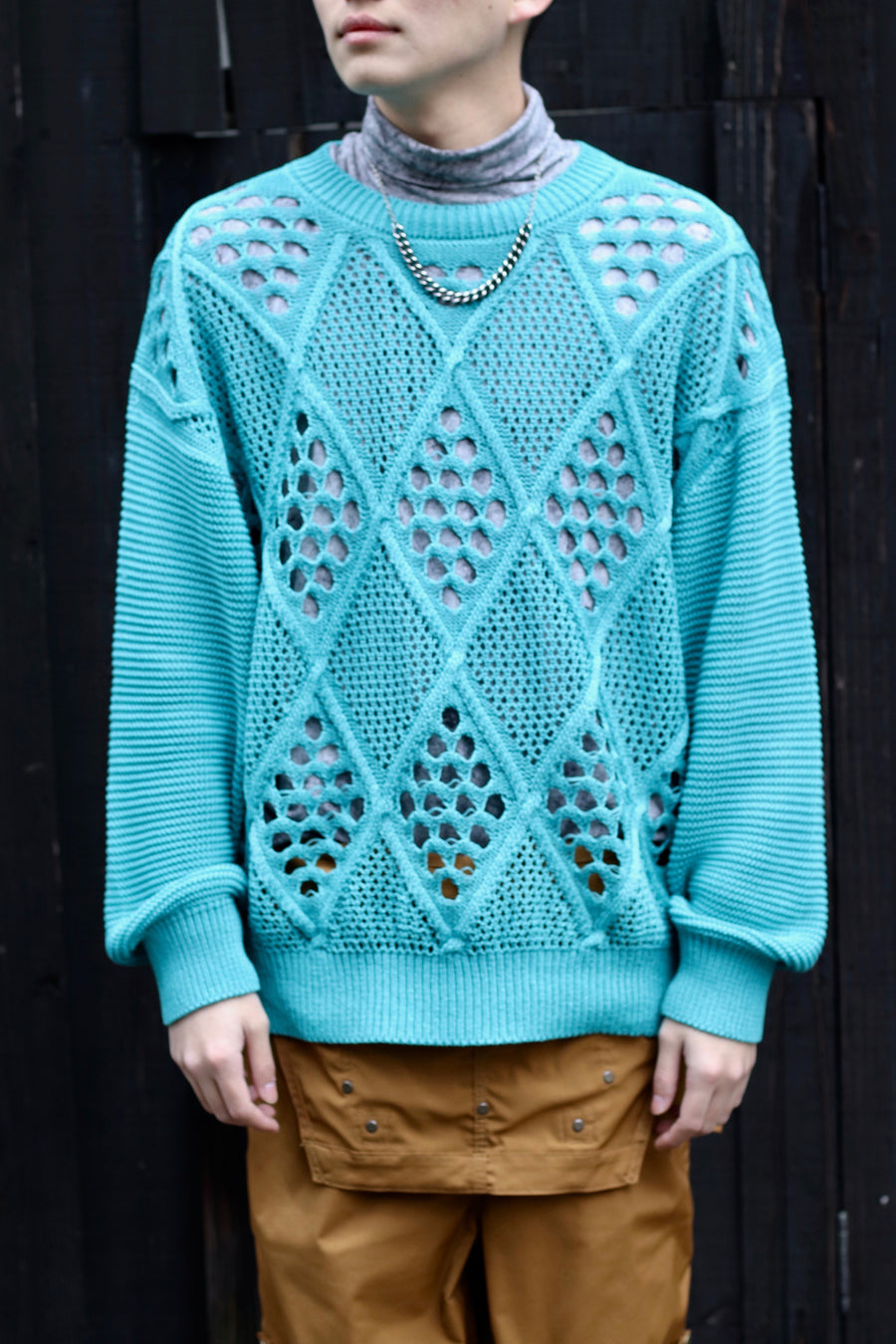 Children of the discordance  DIAMOND MESH KNIT PULLOVER（TURQUOISE）