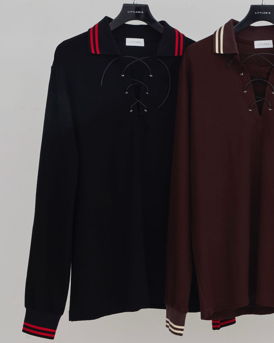 LITTLEBIG  L/S Lace-Up Polo SH(Black or Brown or Red)