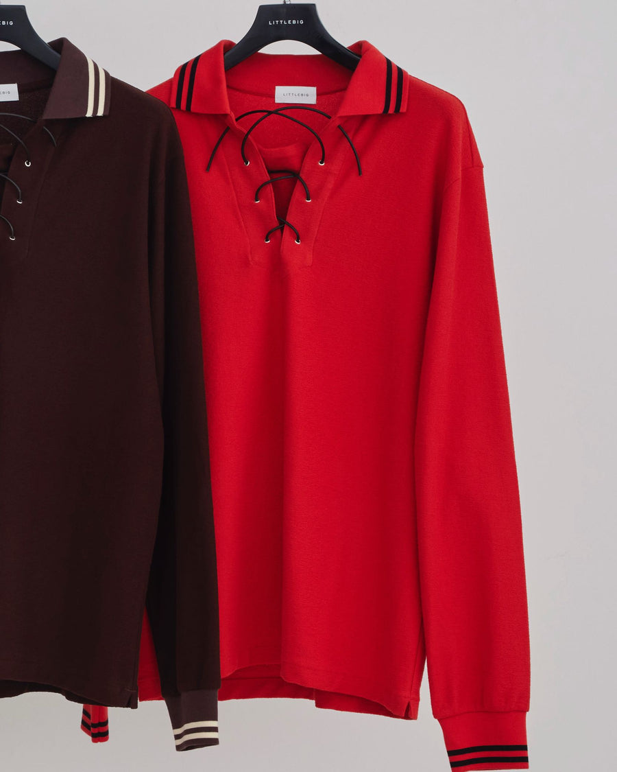LITTLEBIG  L/S Lace-Up Polo SH(Black or Brown or Red)