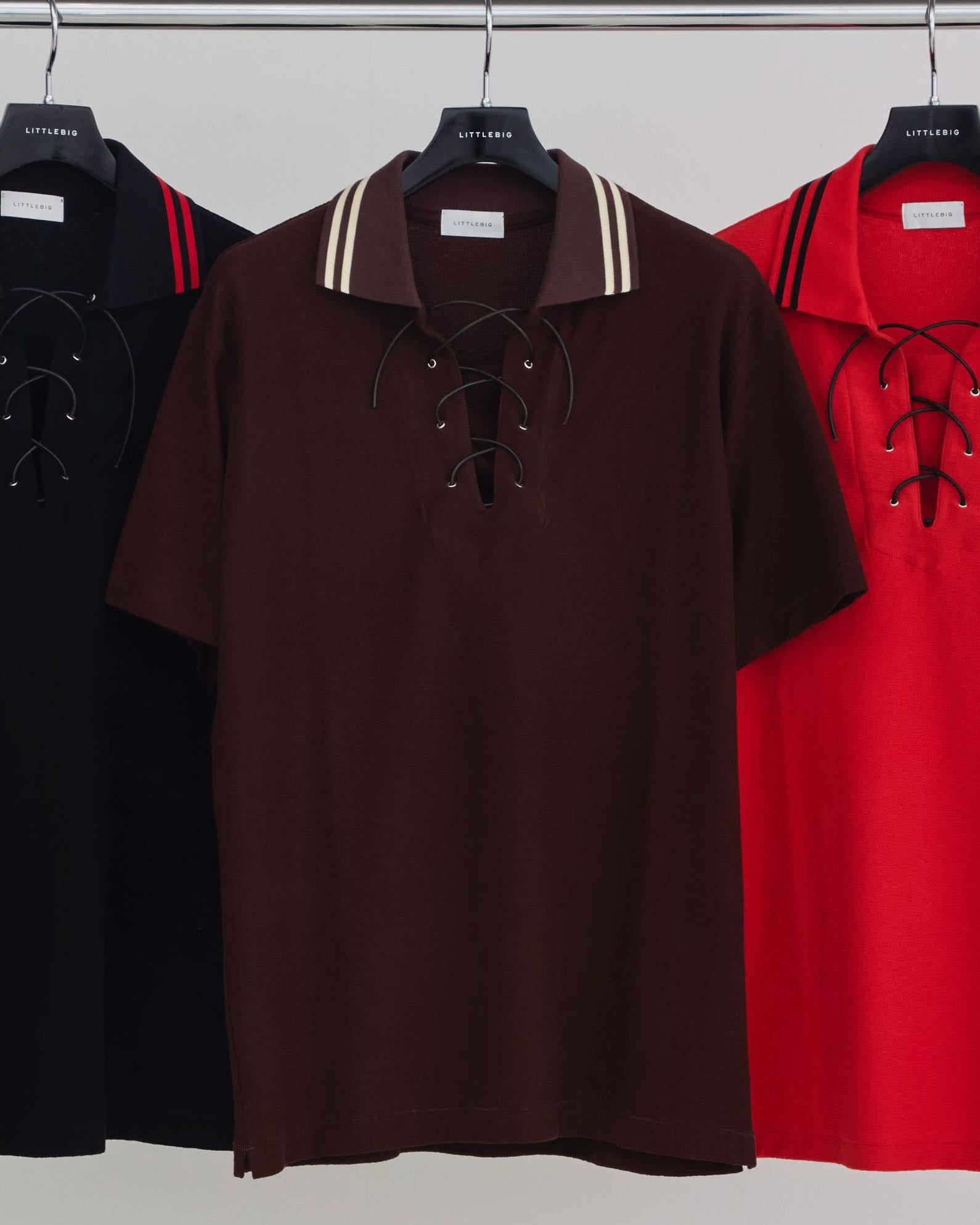 LITTLEBIG(リトルビッグ)のS/S Lace-Up Polo SH Black or Brown(シャツ