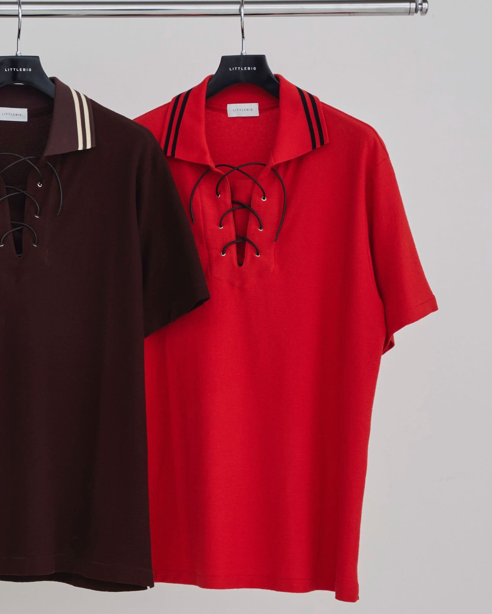 LITTLEBIG(リトルビッグ)のS/S Lace-Up Polo SH Black or Brown(シャツ