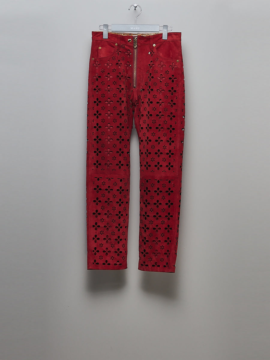 MASU  FLOWER-CUT LEATHER PANTS(RED)