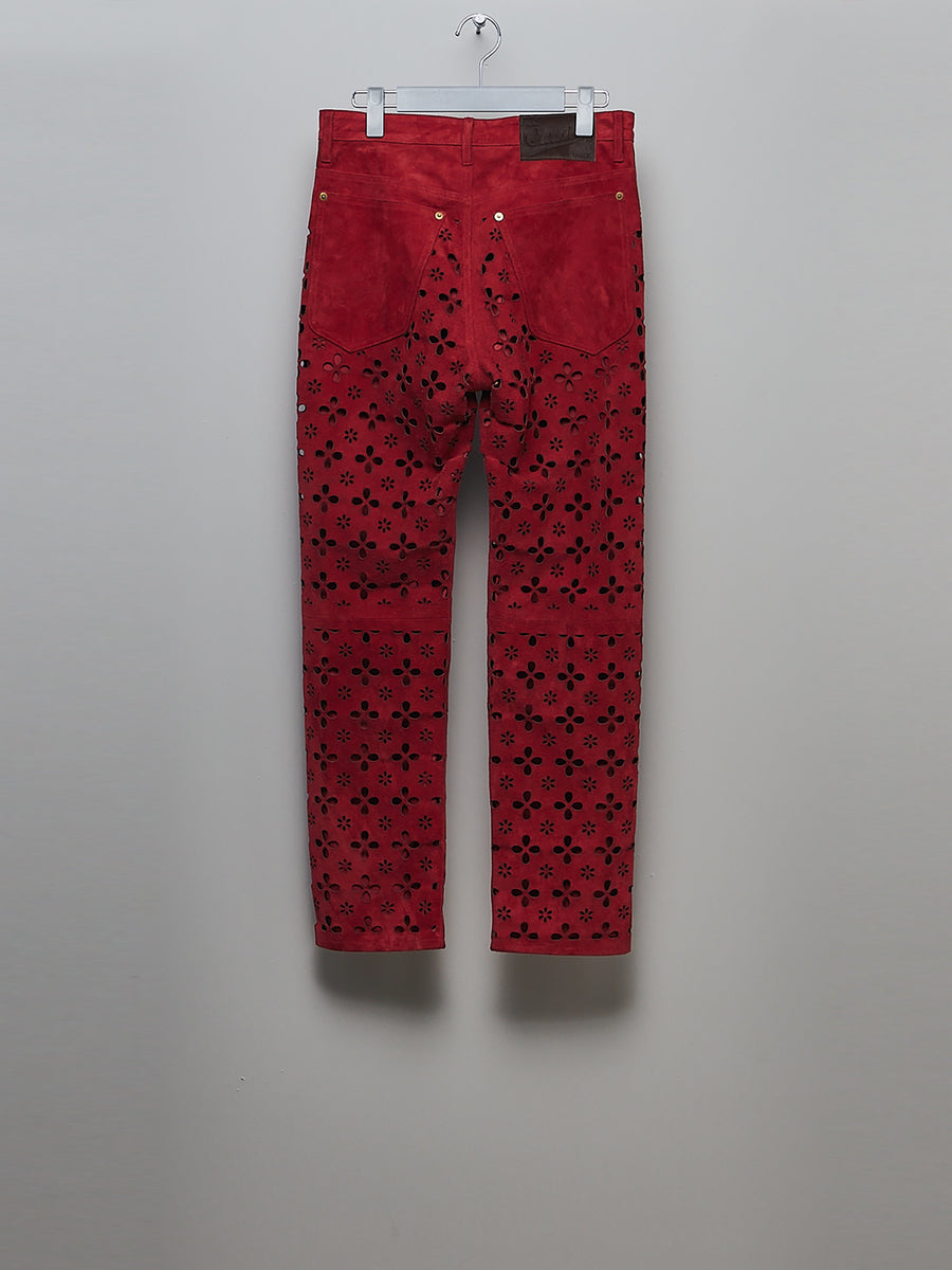 MASU  FLOWER-CUT LEATHER PANTS(RED)