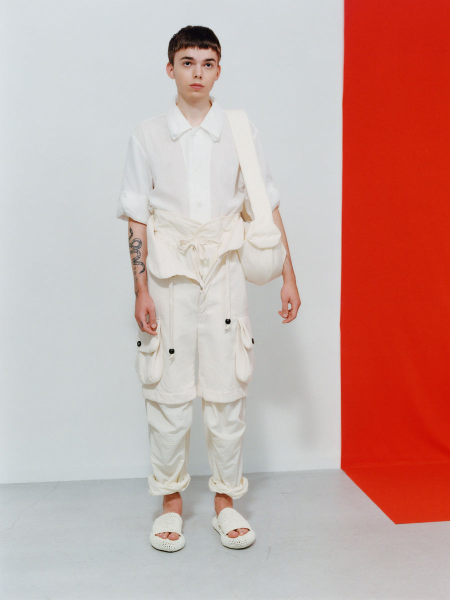 fluss  GUSSET CARGO TROUSERS(OFF WHITE)