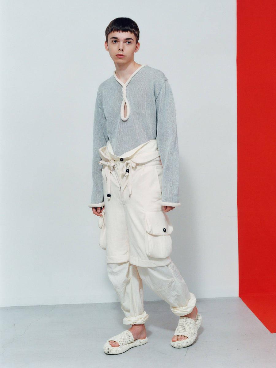 fluss  GUSSET CARGO TROUSERS(OFF WHITE)