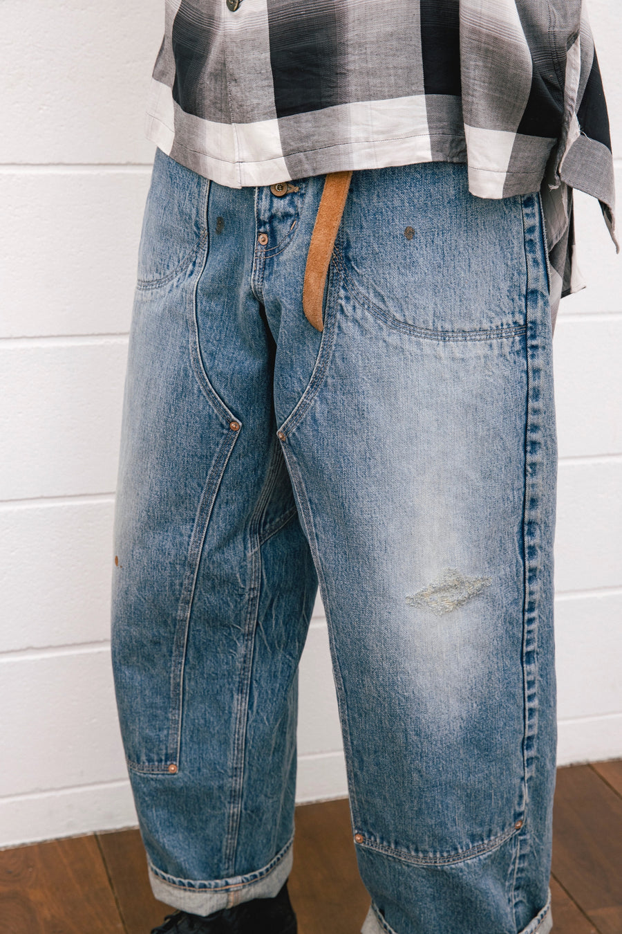 SUGARHILL  FADED DOUBLE KNEE DENIM PANTS PRODUCTED BY UNUSED